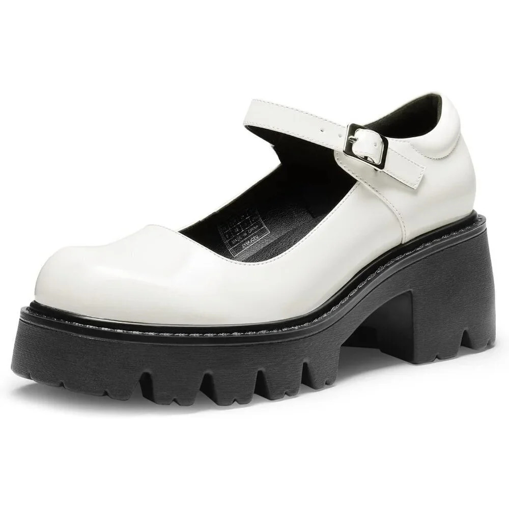 Chunky White Mary Jane Platform Heels